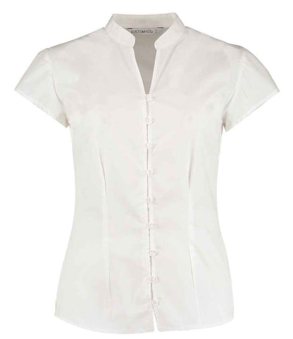 Kustom Kit Ladies Cap Sleeve V Neck Tailored Continental Blouse - FRONT