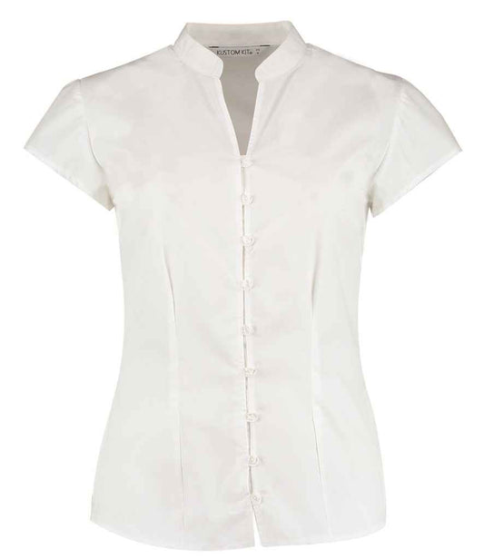 Kustom Kit Ladies Cap Sleeve V Neck Tailored Continental Blouse - FRONT