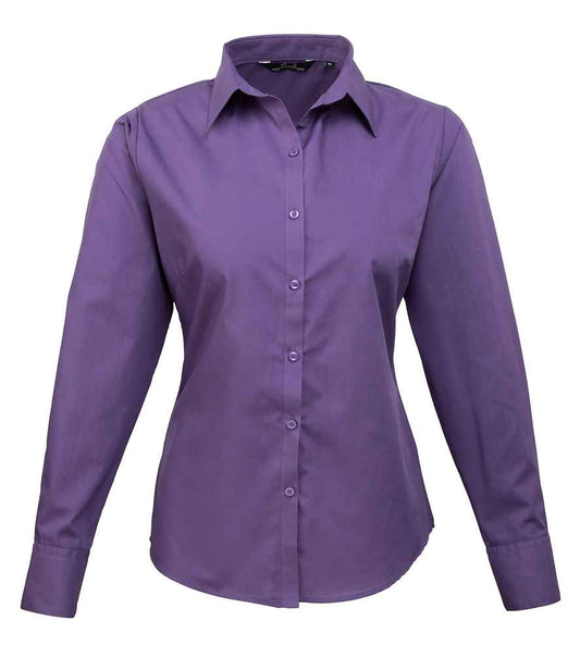 Premier Ladies Long Sleeve Poplin Blouse - FRONT