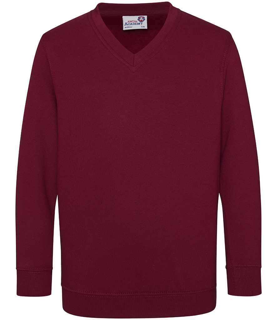 AWDis Academy Kids V Neck Sweatshirt - Burgundy (AC003B) - front