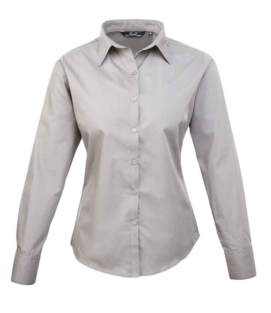 Premier Ladies Long Sleeve Poplin Blouse - FRONT