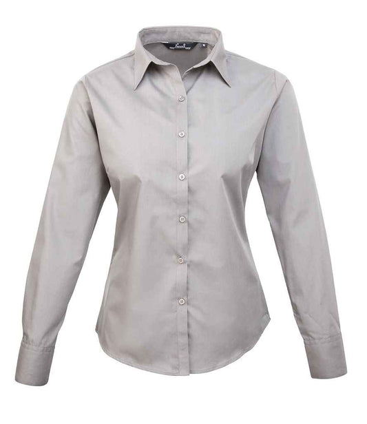 Premier Ladies Long Sleeve Poplin Blouse - FRONT