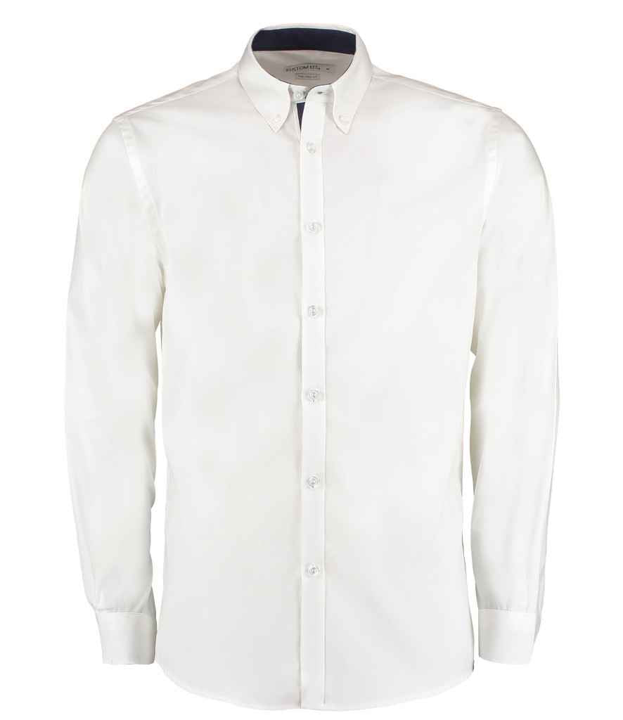 Kustom Kit Premium Long Sleeve Contrast Tailored Oxford Shirt - FRONT