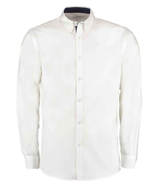 Kustom Kit Premium Long Sleeve Contrast Tailored Oxford Shirt - FRONT