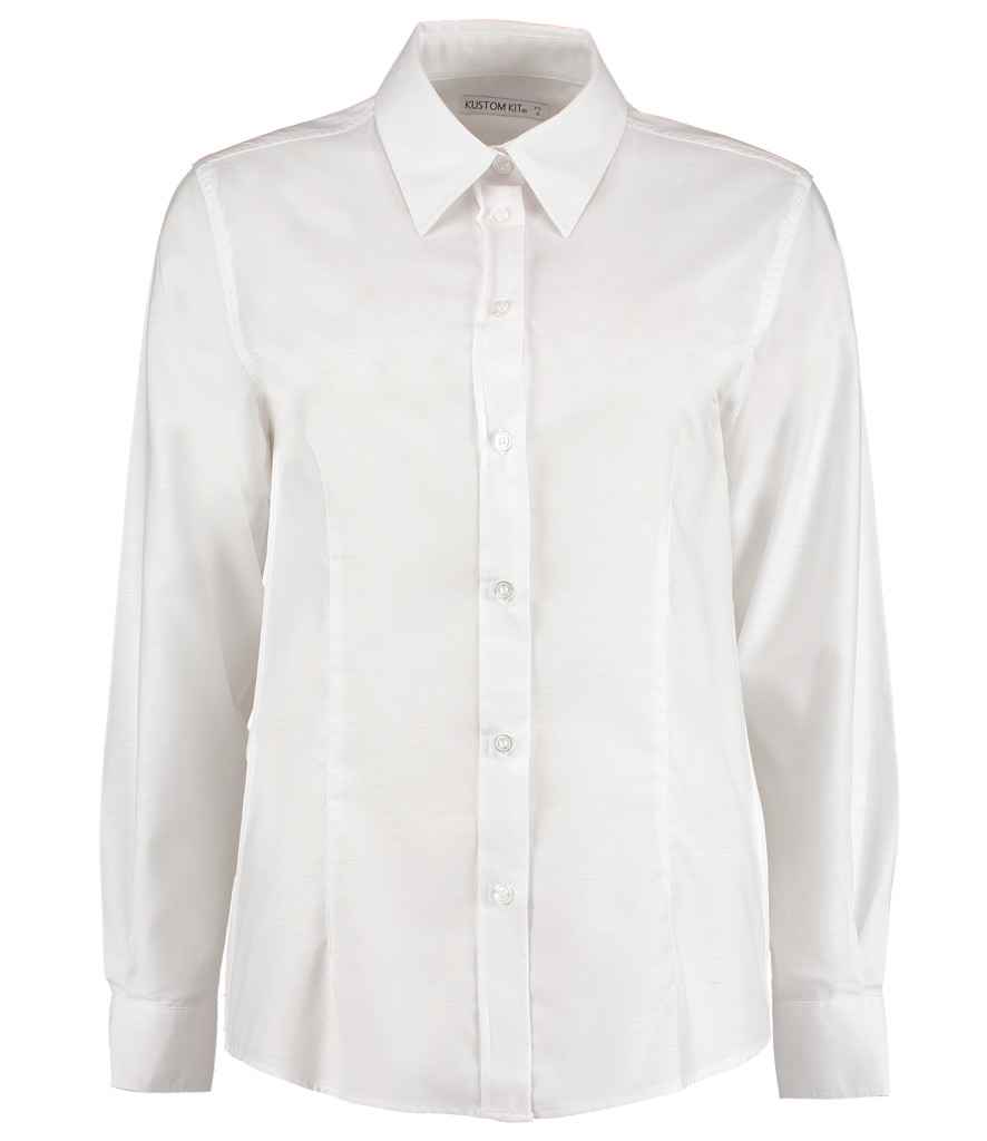 Kustom Kit Ladies Long Sleeve Tailored Workwear Oxford Shirt - FRONT