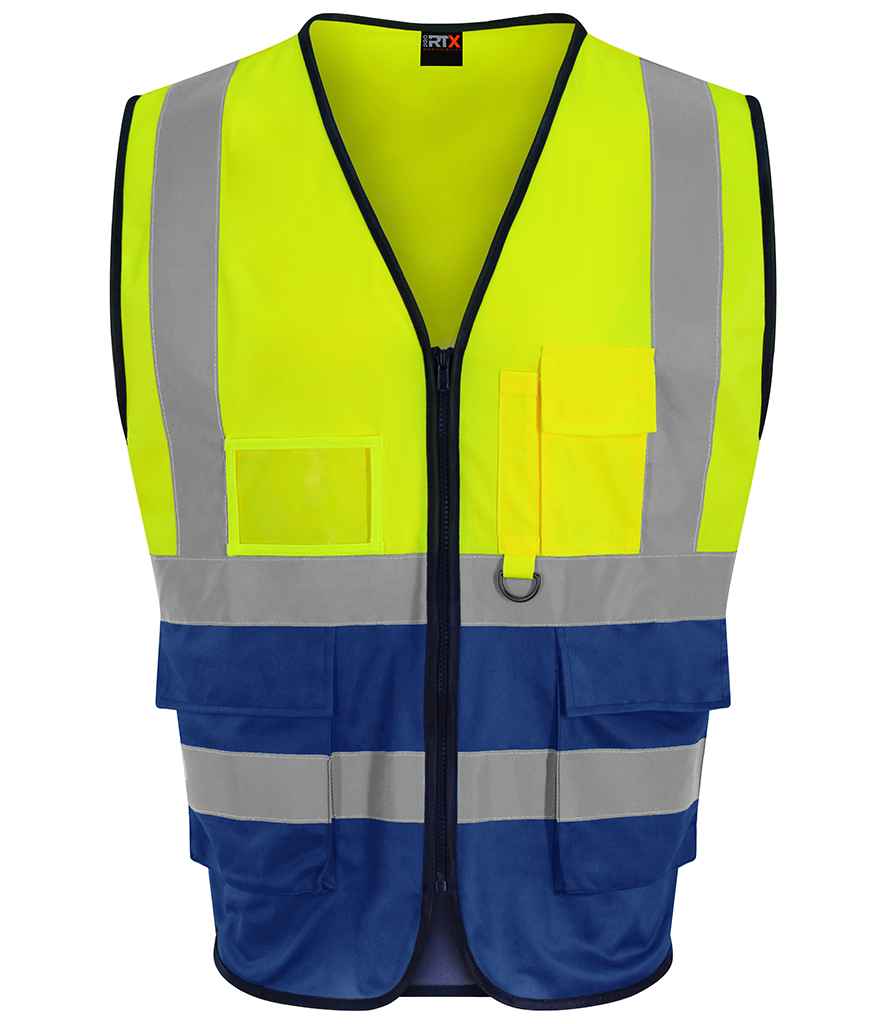 Pro RTX High Visibility Executive Waistcoat - Yellow/Royal Blue - front
