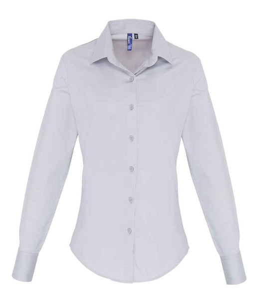 Premier Ladies Long Sleeve Stretch Fit Poplin Shirt - FRONT