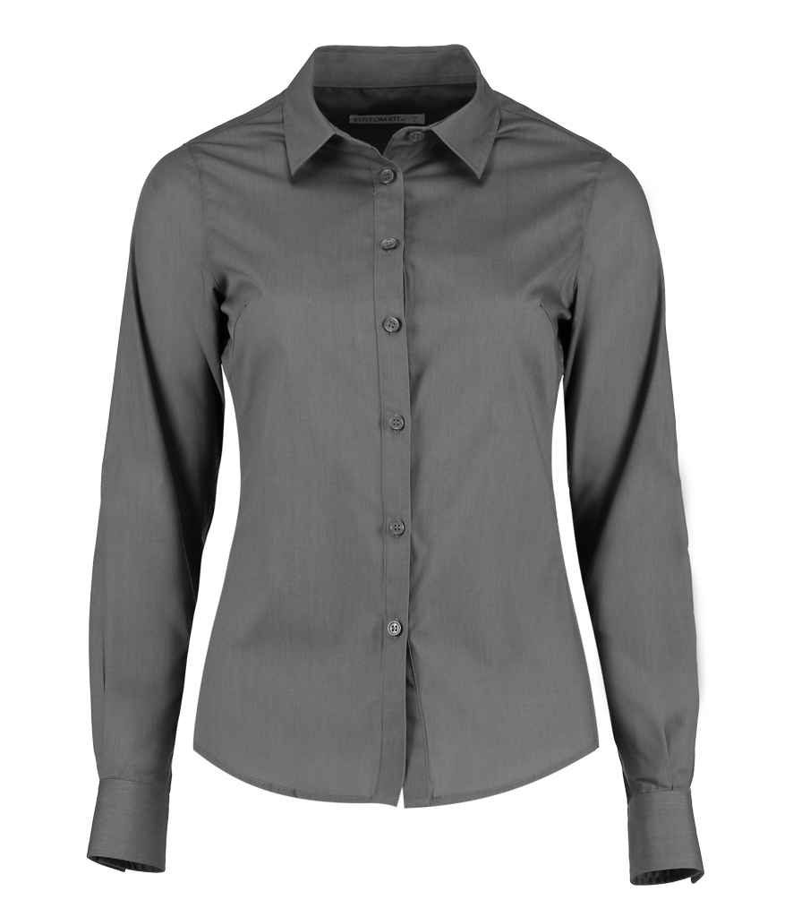 Kustom Kit Ladies Long Sleeve Tailored Poplin Shirt - FRONT