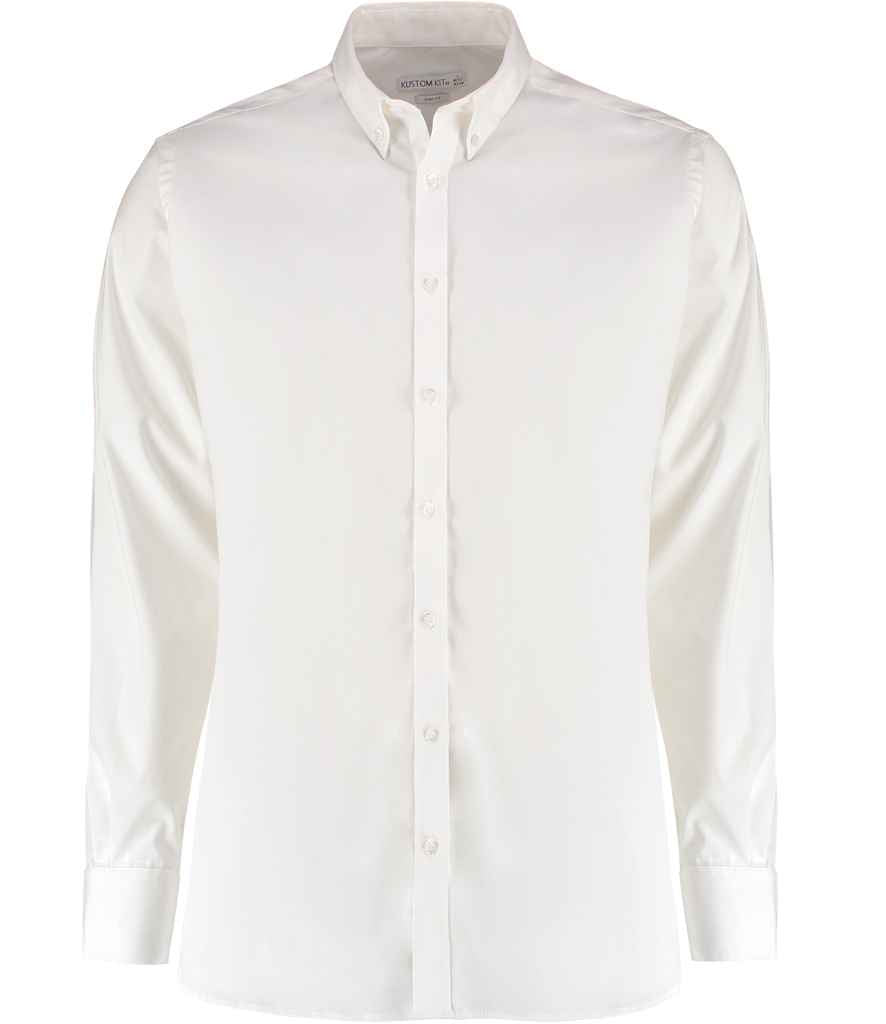 Kustom Kit Slim Fit Stretch Long Sleeve Oxford Shirt - FRONT