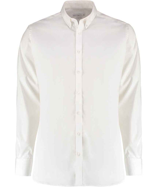 Kustom Kit Slim Fit Stretch Long Sleeve Oxford Shirt - FRONT