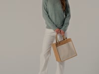 Westford Mill Cotton Pocket Natural Starched Jute Midi Tote Bag - Natural (W483)