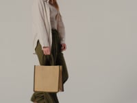 Westford Mill Natural Starched Jute Midi Tote Bag - Natural/Olive Green (W473)
